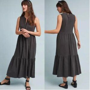 Anthropologie Folk By Hansel From Basel Tilly Tiered Tie Neck Grey Maxi Dress